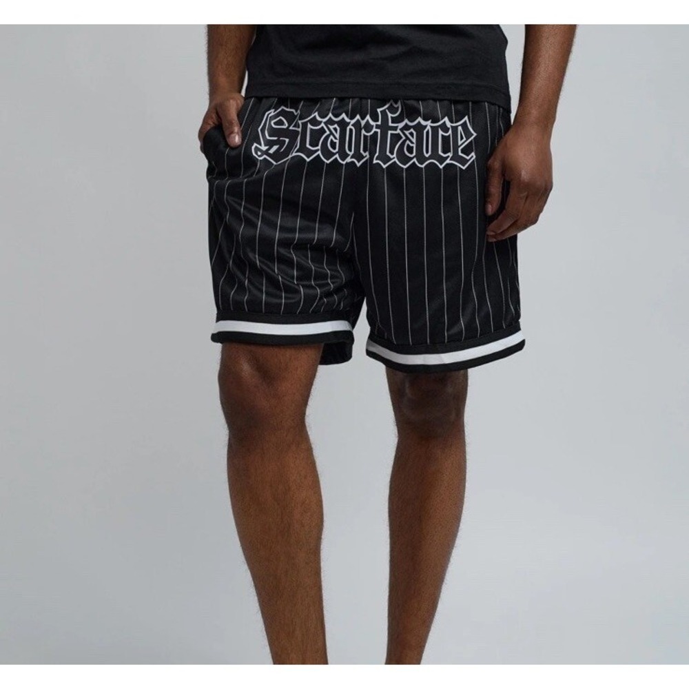 REASON Scarface Mesh Pinstripe Shorts‎ Black Men's Size S *NEW* $49